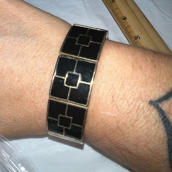 Vintage Gold Tone and Enamel MCM Geometric Design Bracelet - Picture 1 of 7